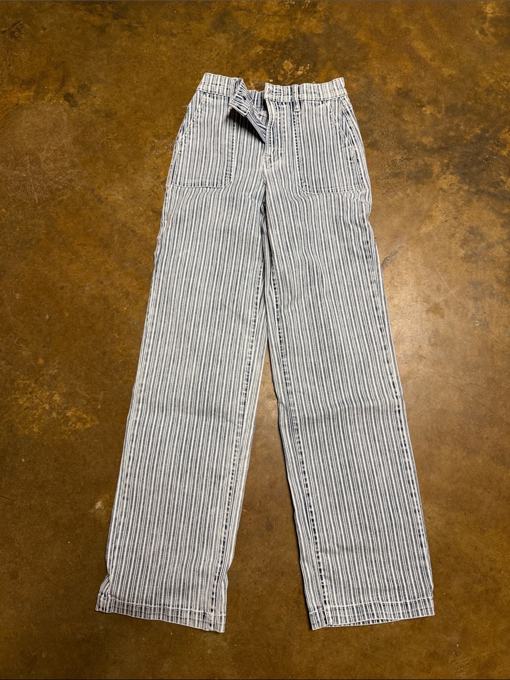 Striped Wide-Leg Cotton Pants - Blue & White